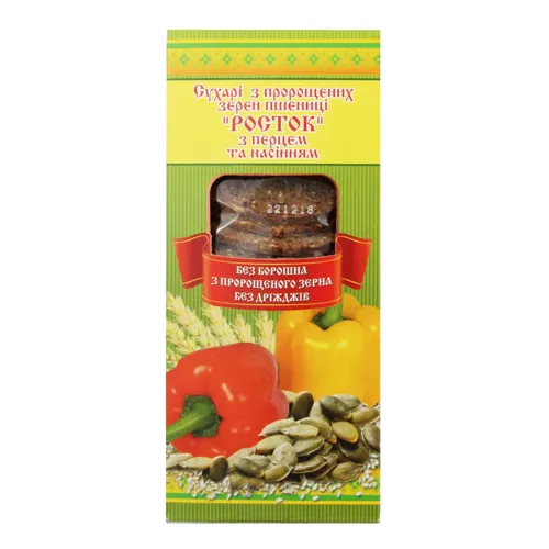 Сухарі з пророщених зерен пшениці з перцем та насінням Росток к/у 0.15кг