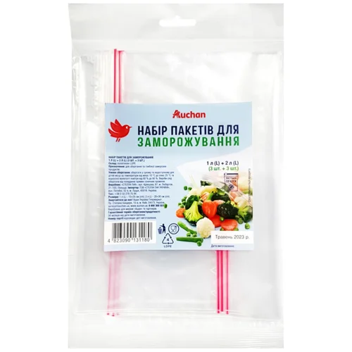 Пакети Auchan для заморожування 1л+2л 3+3шт