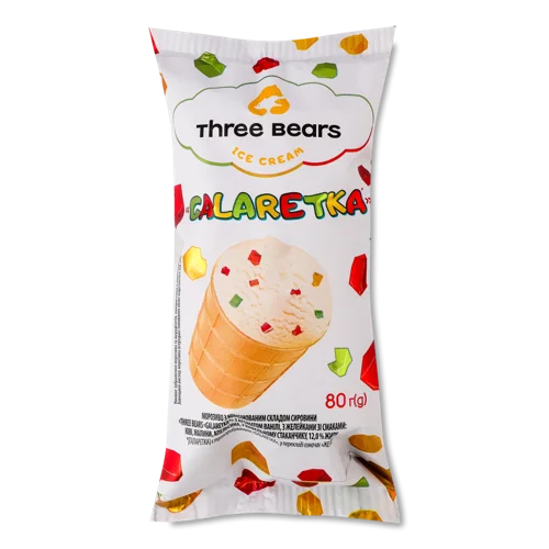 Морозиво 12% Ваніль з Желями Three Bears, Ківі, Малина, Апельсин, м/у 80г