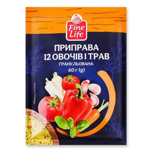 Приправа Гранульована 12 Овочів і Трав Fine Life, натуральна оболонка, 60 г