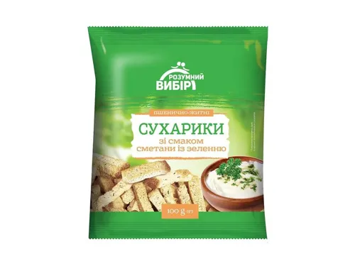 Сухарики Розумний вибір пшенично-житні зі смаком сметани із зеленню м/уп 100г