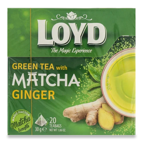 Чай Зелений Пуред Мача З Імбирем Loyd, 20 Пакетів По 1.5 Г