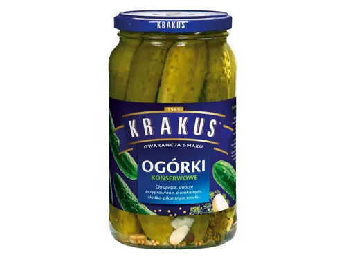 Огірки Krakus мариноввані з кропом скляна банка 920г