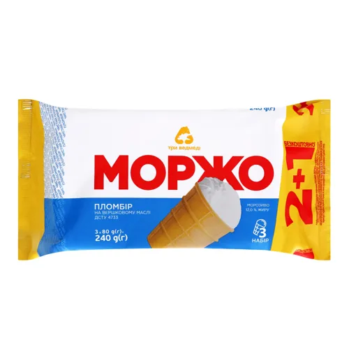 Набір морозива 12% пломбір у вафельному стаканчику Моржо Три ведмеді м/у 240г