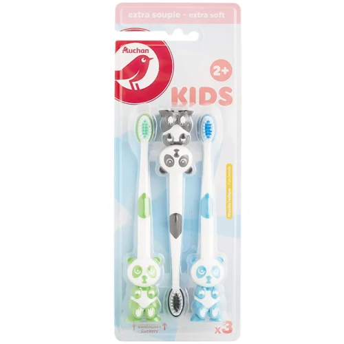 Зубна щітка Auchan Panda Extra Soft дитяча 3шт