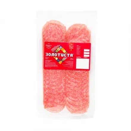 Ковбаса 80г М'ясна лавка/Своя лінія Золотиста нарізка сиров'ялена вакуумно упакована