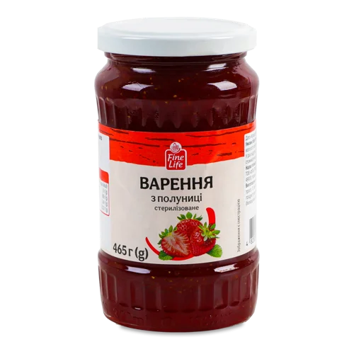 Варення З Полуниці Стерилізоване Fine Life В/с Скляна Банка 465г