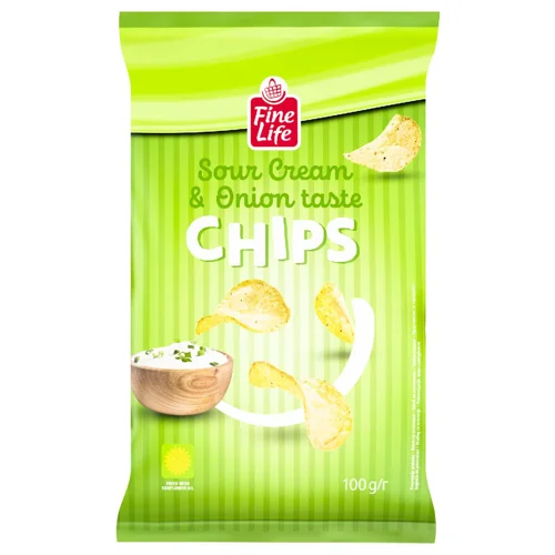 Чипси Fine Life картопляні зі смаком сметани та цибулі 100г