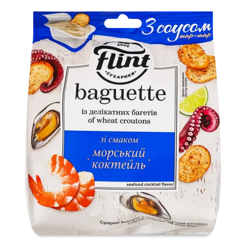 Сухарики Пшеничні В/ґ Морський Коктейль, 50г + Соус Тартар, 15г Baguette Flint, м/у 65г
