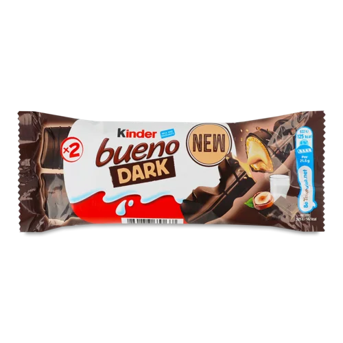 Вафлі Молочно-Горіхова Начинка Покрита Чорним Шоколадом Bueno Kinder, 2х21.5г