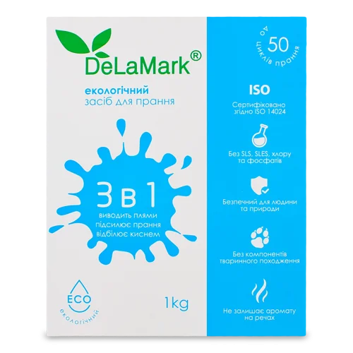 Пральний Концентрований Безфосфатний 3в1 Eco DeLaMark, 1кг