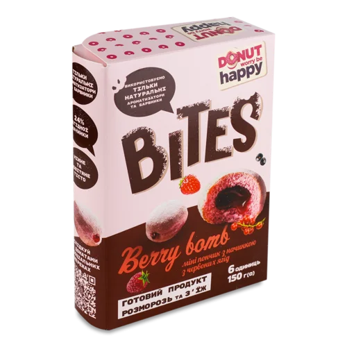 Мініпончик Заморожений З Начинкою З Червоних Ягід Berry Bomb Bites, Картонна Упаковка 6х25г