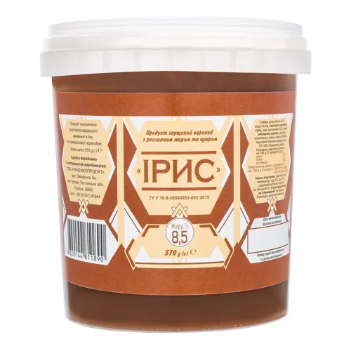 Продукт згущений 8.5% варений з рослинним жиром та цукром Ірис Гранд-Молпродукт відро 570г