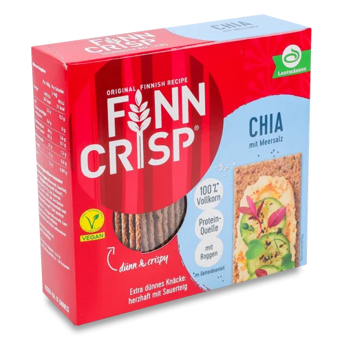 Сухарики Цільнозернові Тонкі Хрусткі Запечені з Чіа та Морською Сіллю Finn Crisp к/у, 195г