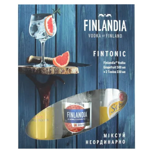 Набір горілка Grapefruit Finlandia 0.5л 37.5% + напої Indian Tonic Schweppes 2 * 0,5л к/у