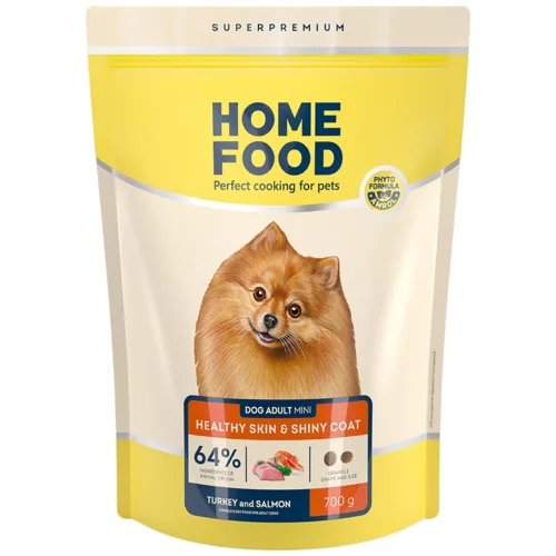 Корм сухий Home Food з індичкою та лососем для здоров'я шкіри та шерсті собак малих порід 700г