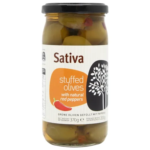 Оливки Sativa з червоним перцем 370г