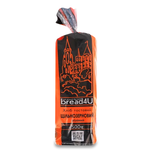 Хліб Тостовий Цільнозерновий в/ґ, Bread4U, 500г