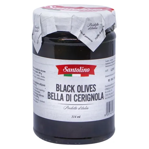 Оливки чорні Santolino Bella di Cerignola з кісточкою 314мл