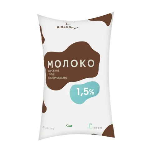 Молоко коров'яче питне пастеризоване Вільнянка 1.5%, 910г