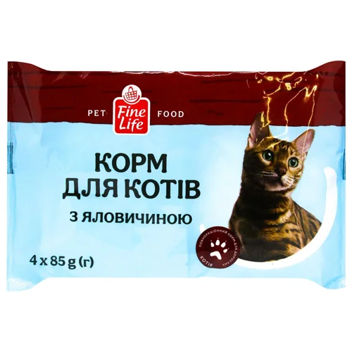 Корм вологий Fine Life з яловичиною для дорослих котів 85г х 4шт