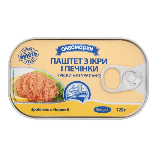 Паштет з ікри і печінки тріски натуральної Аквамарин з/б 120г