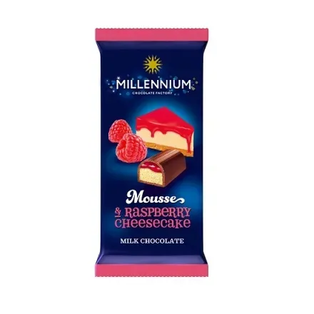 Шоколад 95г Millennium Mousse молочний з мусовою та малиновою начинкою м/уп