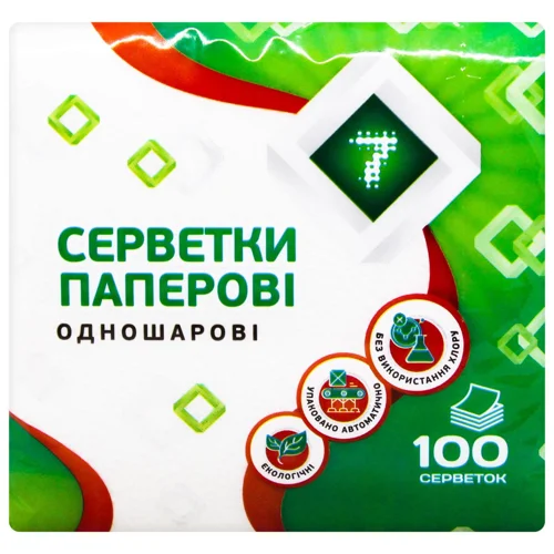 Серветки паперові 7 білі 100шт