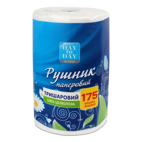 Рушник паперовий 3-шаровий з відривами, Day by Day, 175 відривів, 1 шт
