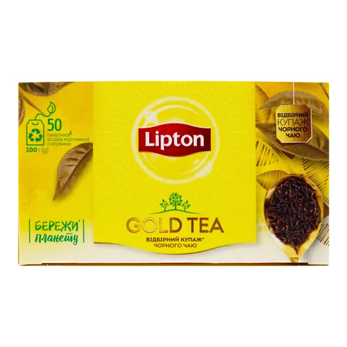 Чай чорний байховий Gold Tea Lipton картонна упаковка 50х2г