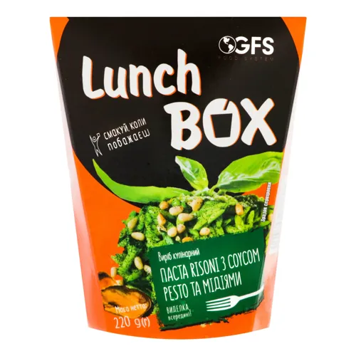 Паста з соусом Pesto та мідіями Risoni Lunch Box GFS картонна упаковка 220г
