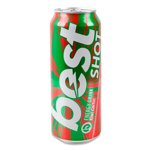 Енергетичний Напій Безалкогольний Соковмісний Сильногазований Ківі-кактус Best Shot, Залізна Банка 500мл