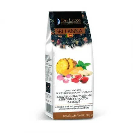 Чай 80г De Luxe F&G Selected Суміш чорного та зеленого чаїв з додаванням сушених квіткових пелюсток та плодів