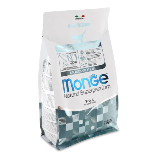 Корм сухий повнораціонний для кошенят з фореллю Monoprotein Natural Superpremium Monge, в/к, 1.5 кг