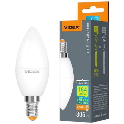 Лампа світлодіодна Videx C37 4.9W E14 4100K