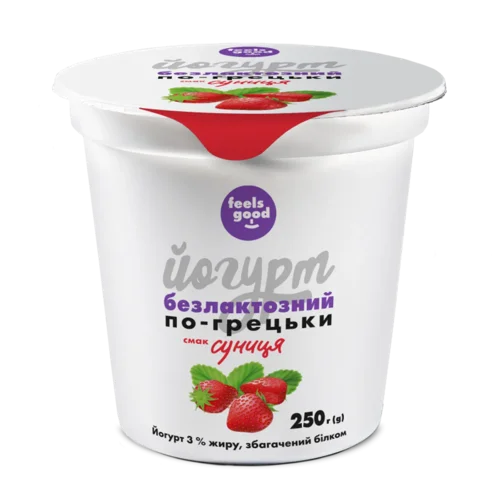Йогурт Feels good «По-грецьки» зі смаком суниці, безлактозний, 3%