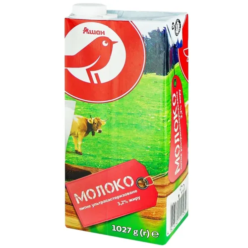 Молоко Ашан ультрапастеризоване 3,2% 1027г