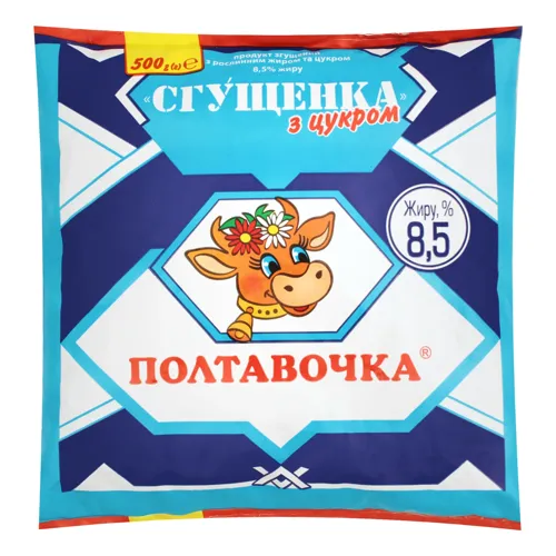 Продукт згущений 8.5% з рослинним жиром та цукром Сгущенка з цукром Полтавочка м/у 500г
