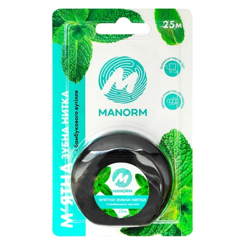 Зубна нитка Manorm з бамбукового вугілля 25м