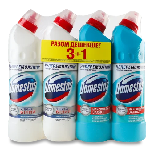 Засоби Універсальні Domestos Ультра Білий + Свіжість Атлантики 24 Години, 4х500мл