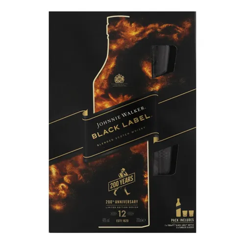 Набір Віскі 0.7л 40% Black label+2 склянки Johnnie Walker 1шт