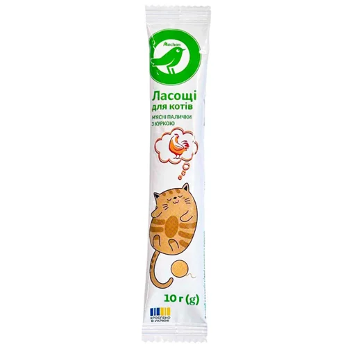 Ласощі для котів Auchan М'ясні палички з куркою 10г