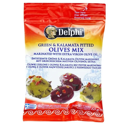 Оливки Delphi асорті без кісточки мариновані 60г