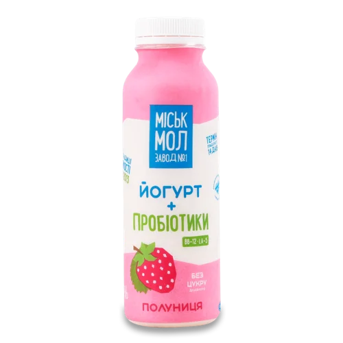 Йогурт Без Цукру З Пробіотиками Полуниця Міськмолзавод №1, 2.5%, п/пл, 330г