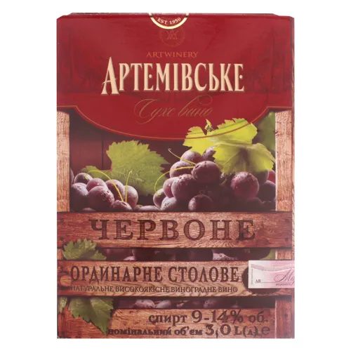 Вино 3л 9-14% червоне сухе Артемовське Artwinery