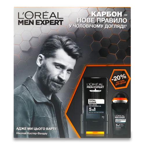 Косметичний Набір Гель для Душу Total Clean 5в1 + Антиперспірант Карбоновий Захист Men Expert L'Oreal Paris, 1 шт