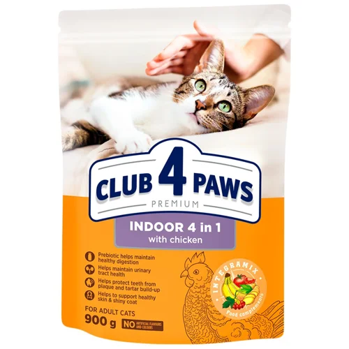 Корм сухий Club 4 Paws Premium Indoor 4in1 з куркою для домашніх котів 900г