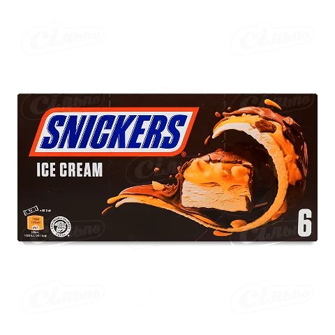 Морозиво Snickers молочне з арахісом та карамеллю, 6*45,6г