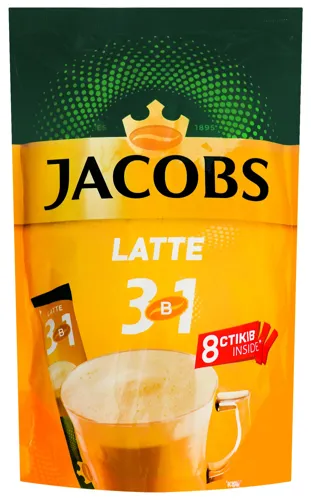 Напій кавовий розчинний з цукром і підсолоджувачами Latte 3в1 Jacobs д/п 8х13г