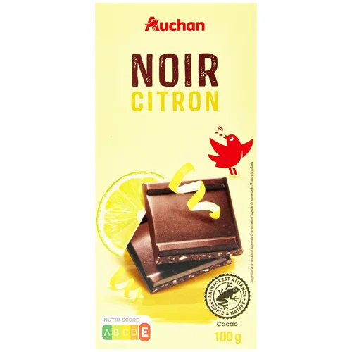 Шоколад Auchan чорний з цедрою лимону 100г